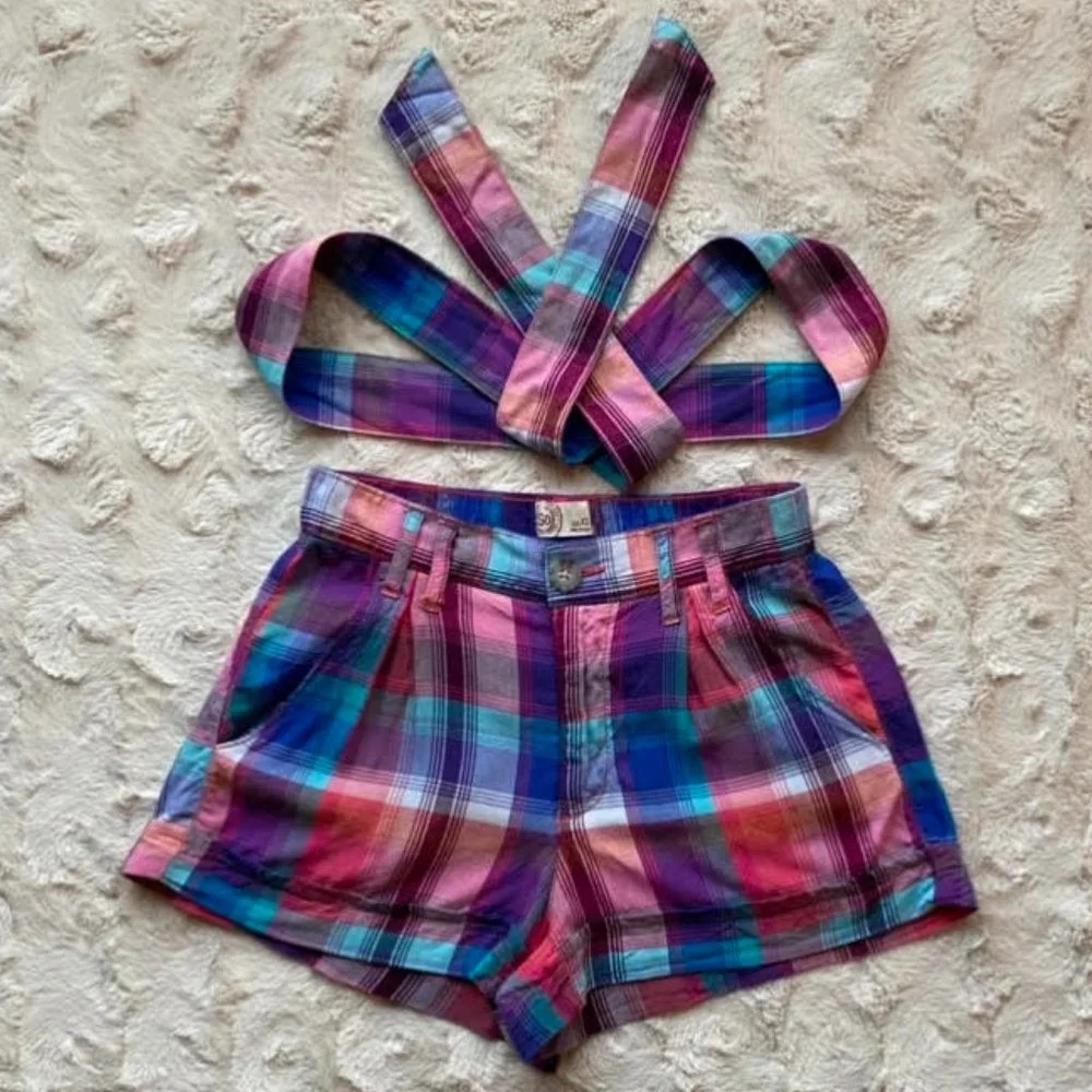 SO Colorful Plaid Shorts Removable Belt - Picture 2 of 11